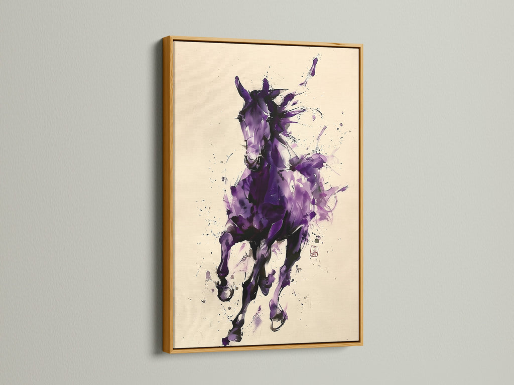 This gold frame exudes luxury for the horse art print. Metallic accents create a glamorous display. It is ideal for adding sophistication. Choose a gold frame for elegance.