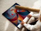 A woman carefully handles a fine art poster paper. She is rolling a fine art poster paper. The quality paper ensures a vibrant lasting print. Perfect for showcasing artwork and cherished memories.