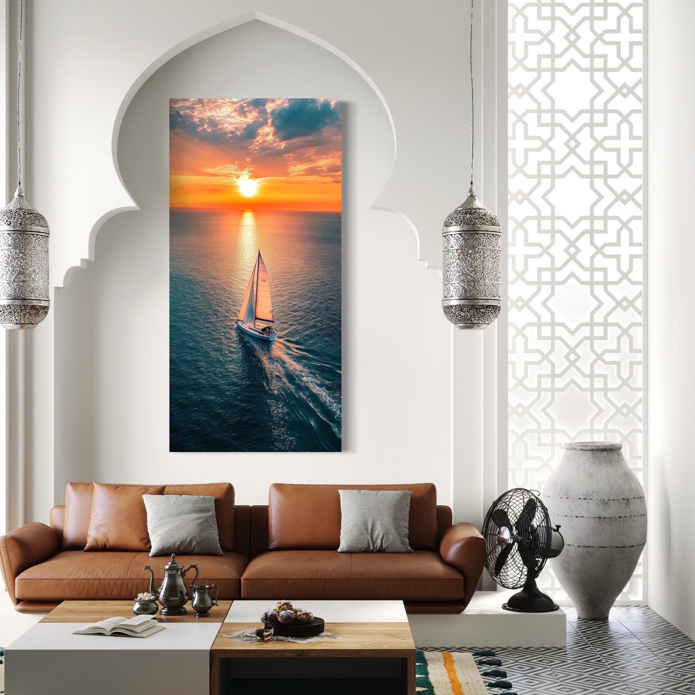 Sailboat Wall Art - Ocean Sunset Canvas Print, Nautical Wall Art, Sailing Prints, Sailboat Sunrise Artwork, Seascape Sailboat Art, Yacht Art