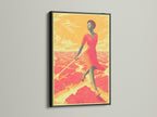 The African Woman Art Print is featured in a black frame. This contemporary artwork adds elegance to your decor. The desert sunset canvas print is visually stunning. Enhance your space with this figure wall art.