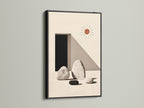 Minimalist stone artwork with a black frame. Geometric shapes and neutral tones create a modern look. Enhance your office or home decor with this zen art print. The black frame adds a bold and sophisticated touch. Perfect for minimalist and contemporary spaces. This canvas art brings simple elegance to any wall.