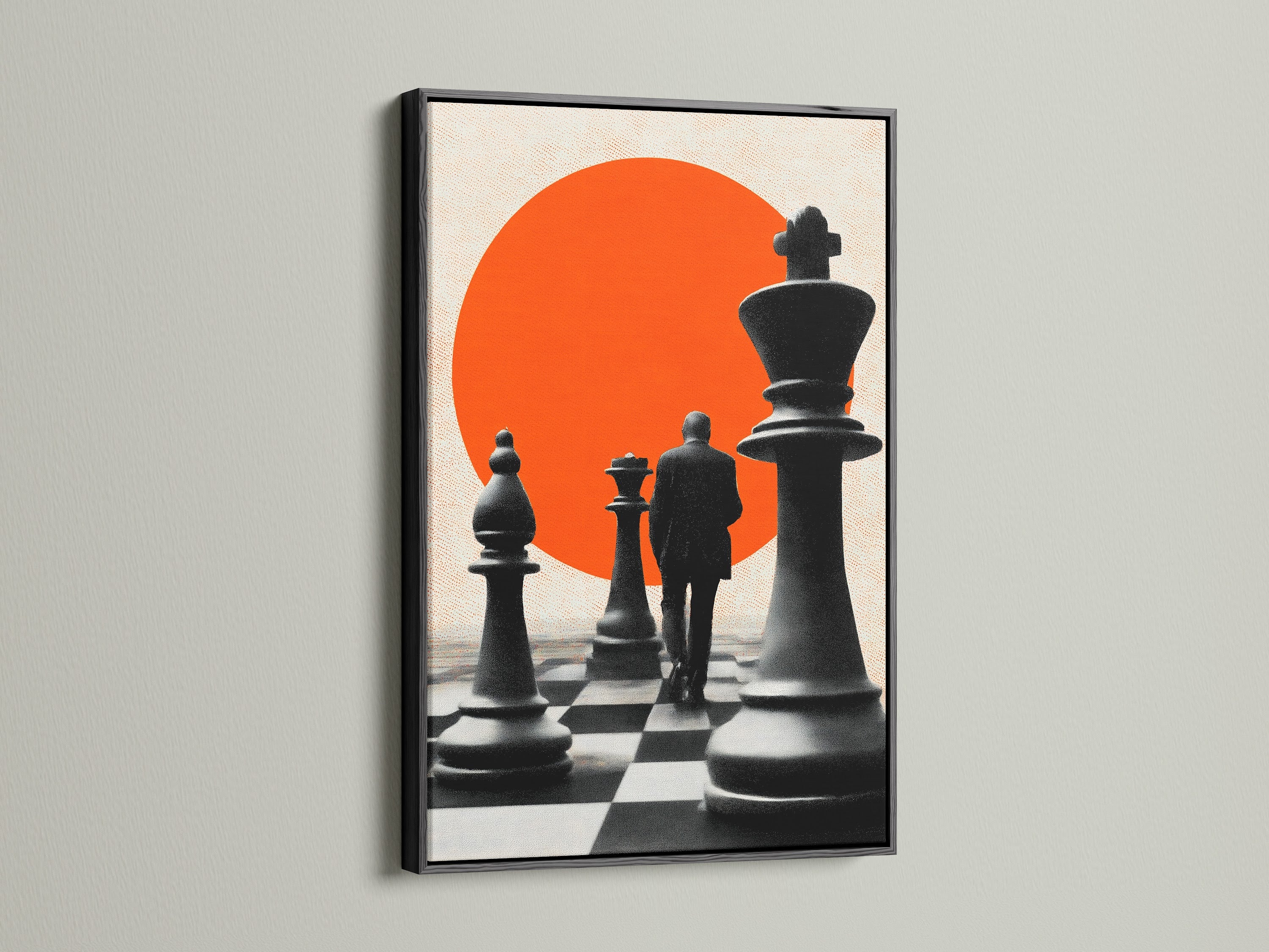 Black frame option—sleek and modern, accentuating the chess silhouette.