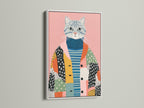 Eigenzinnige kattenkunstprint - Folk Art Cat Canvas, grillige dierenmuurkunst voor de kinderkamer