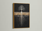 The Tree of Life canvas is beautifully displayed in a gold frame. This abstract tree print brings a touch of luxury to your living room. The gold frame enhances the spiritual artwork creating a statement piece. Elevate your home decor.