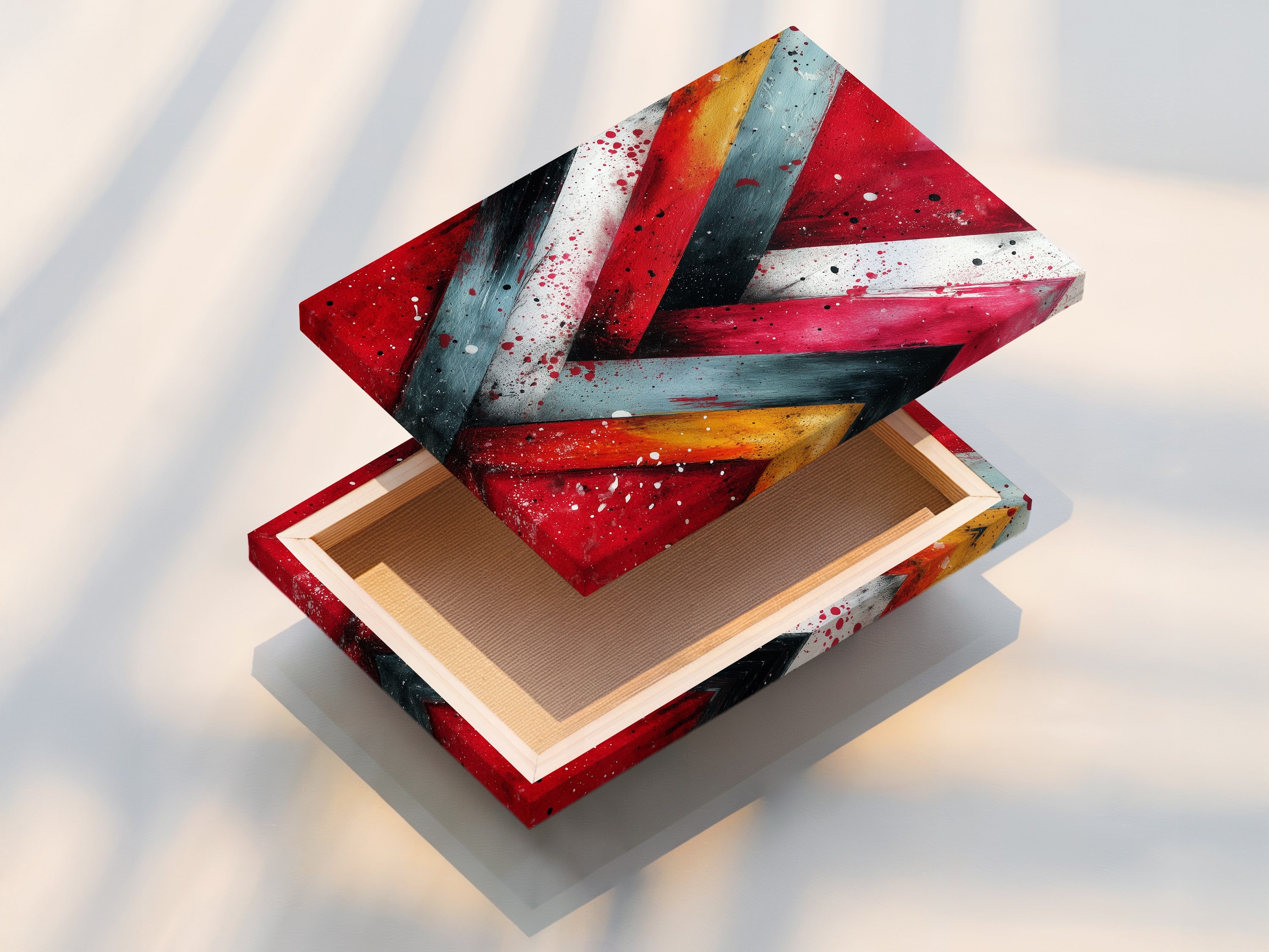 See our high-quality stretched canvas print. The canvas is expertly stretched for a flawless finish. Perfect for displaying abstract and geometric art. Enhance your space with our ready-to-hang artwork.