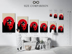 This is a size comparison chart of the ladybug artwork in an interior setting. This chart shows how the red insect canvas fits in different spaces. The modern art print is perfect for playroom decor. Visualize the perfect size for your kids' wall art.