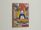 Zen Panda Canvas Print with a gold frame. This spiritual art enhances any living space. The graffiti style art brings a unique touch. It is a perfect animal meditation piece for a zen atmosphere.