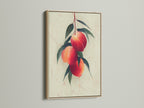 View this elegant oak frame that enhances a peach fruit botanical wall art. The natural wood tone complements kitchen decor and farmhouse artwork. This art piece is designed to bring warmth to any room. Discover the charm of this framed art.