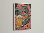 Artwork displayed in a white frame. The artwork features a cat holding a beer mug. This frame offers a clean and modern look. It enhances any artwork with its simplicity.