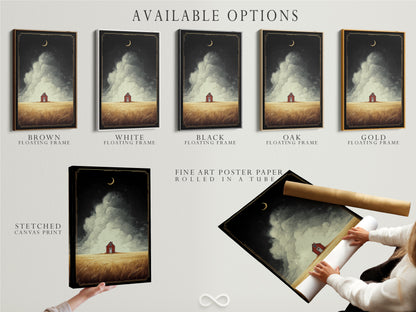 Available options include stretched canvas print fine art poster paper and floating frame. The farmhouse art features a red barn in a golden field landscape. Choose the perfect option to suit your style and preferences. Enhance your home decor with this captivating piece of landscape artwork.