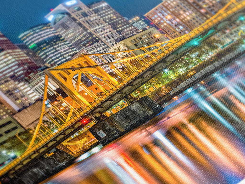 Large Rachel Carson Bridge Canvas Print, Pittsburgh Skyline Wall Art, Night Cityscape Artwork, Allegheny River Canvas for Modern Home Decor