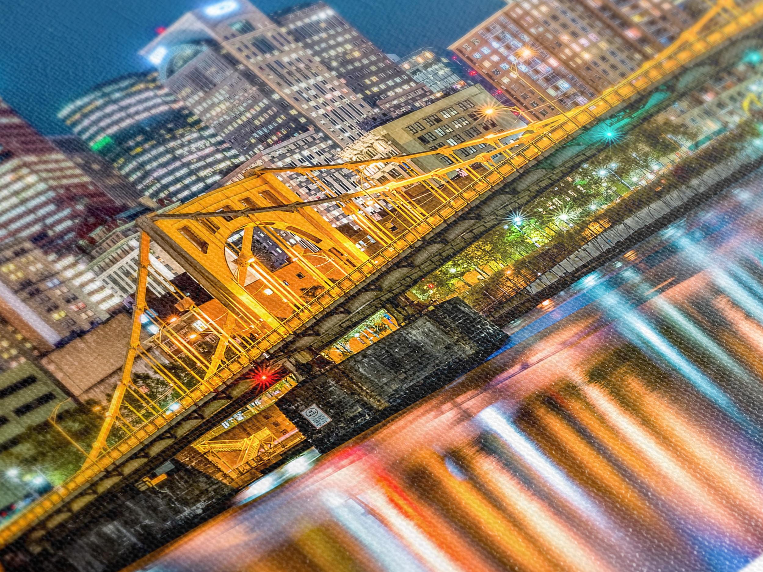 Large Rachel Carson Bridge Canvas Print, Pittsburgh Skyline Wall Art, Night Cityscape Artwork, Allegheny River Canvas for Modern Home Decor