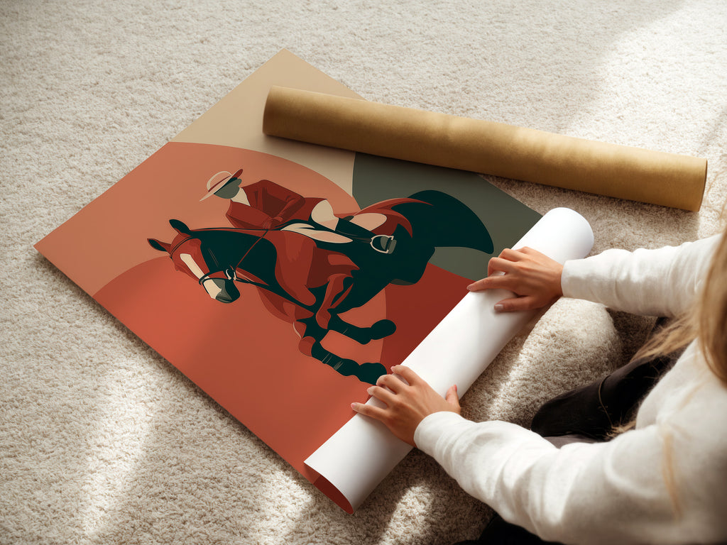 A woman carefully rolls a fine art poster paper. This highlights the quality and care in handling the artwork. The poster paper is ideal for detailed art prints. It ensures the artwork is preserved in pristine condition.