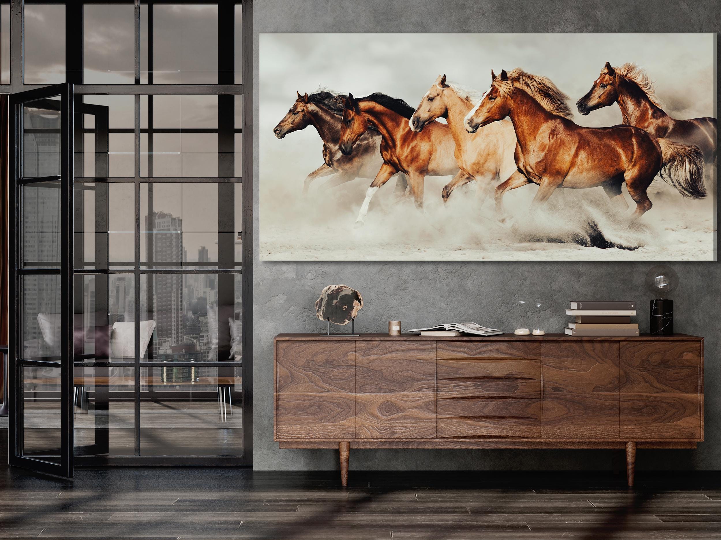 Paardenmuurkunst - Oversized paardencanvasprint, grote paardenkunstprint, galopperend paardenkunstwerk, cadeau-idee voor paardenliefhebbers, decoratie boven de bank
