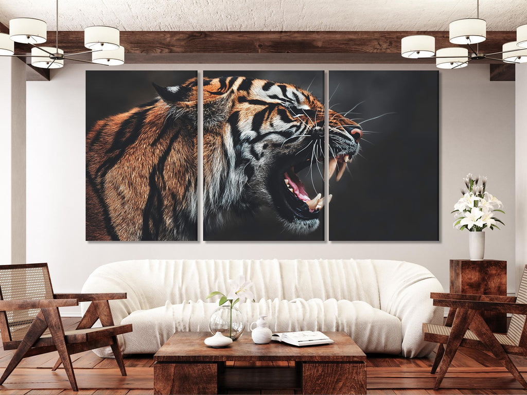 Roaring Tiger Canvas Art - Wildlife Wall Art, Large Tiger Canvas Print, Wild Tiger Canvas Art Print - Tiger Wall Art, Wildlife Artwork Print