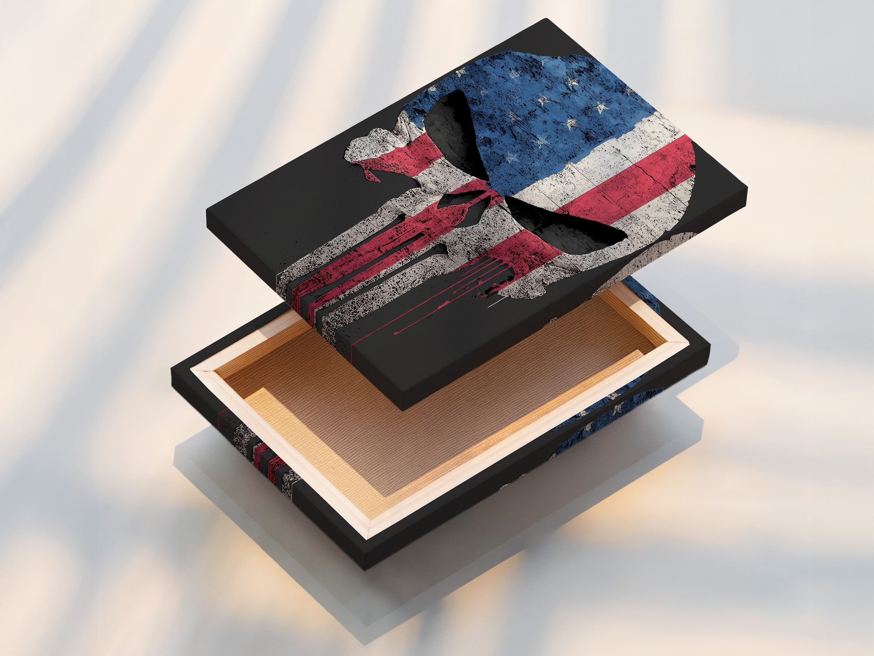 Vintage French Flag Skull Wall Art - Distressed Military Patriotic Poster, France Flag Skull Print, Rustic Home Decor