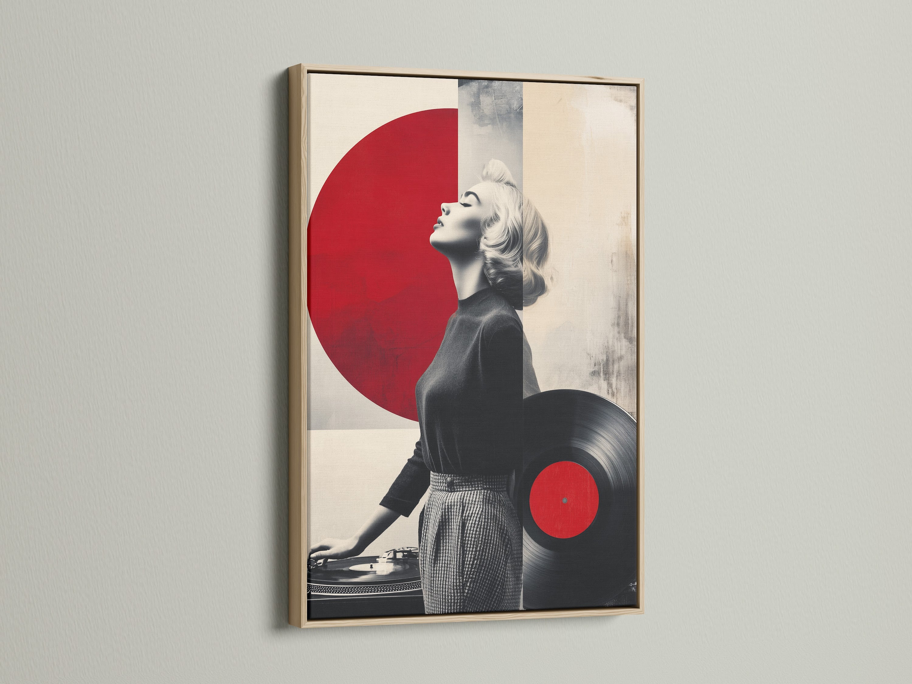 Enhance your walls with our retro dj woman canvas print. This oak frame provides a classic touch to mid-century modern artwork. Ideal for music rooms or any space needing a vintage vibe. This vintage music art is a must-have.