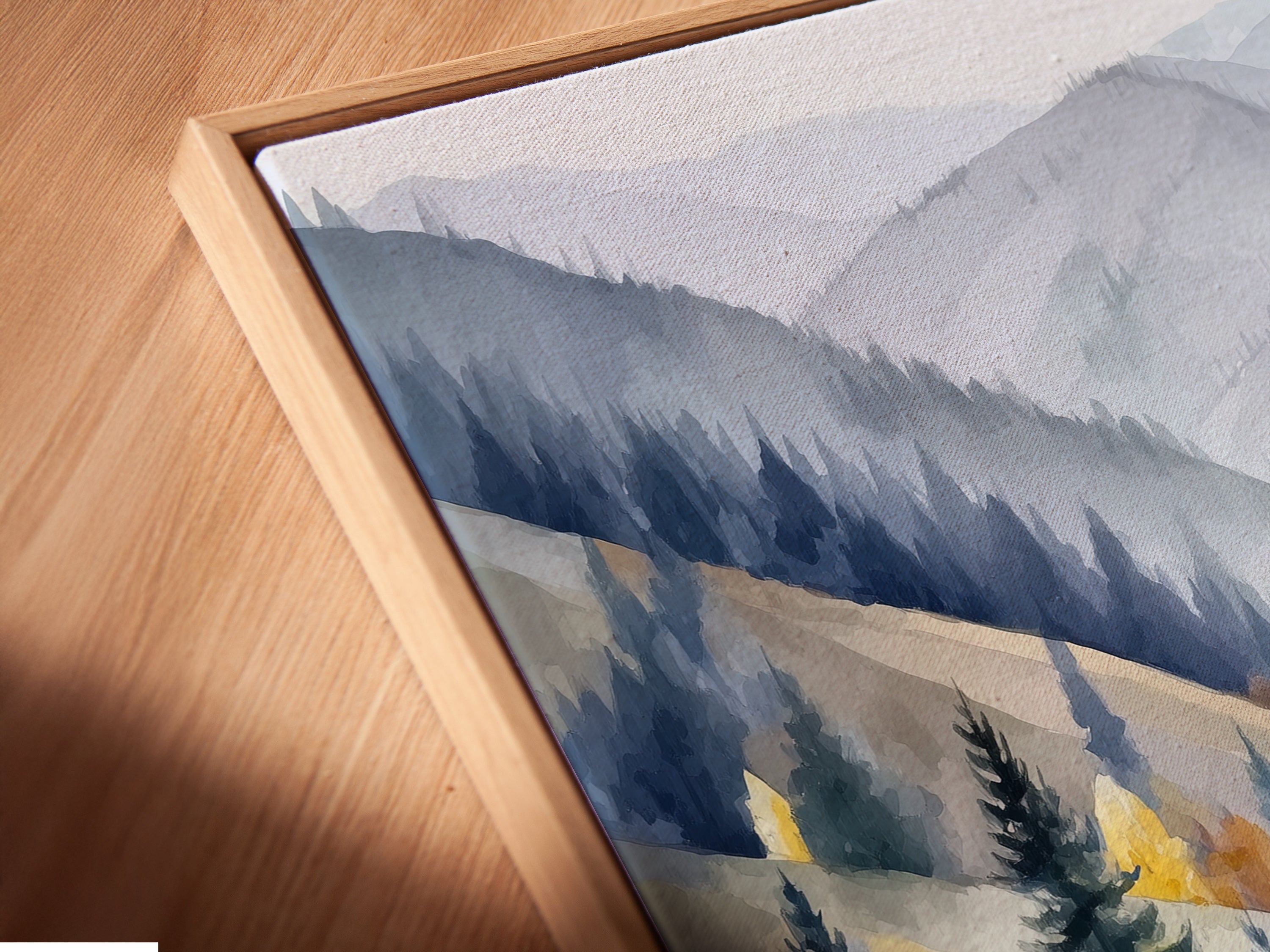 Close-up of the floating frame detail on canvas.