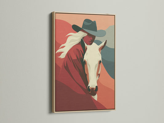 A framed artwork is on display. The frame has a beautiful oak finish. The oak frame enhances the artwork's beauty. This provides a natural and elegant touch. Perfect to complement artwork with warm tones.