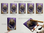 Available options for the Grizzly Bear artwork. Choose from a stretched canvas print fine art poster paper or a floating frame. Fantasy wildlife art featuring a bear in armor and purple mountains. Find your perfect style.
