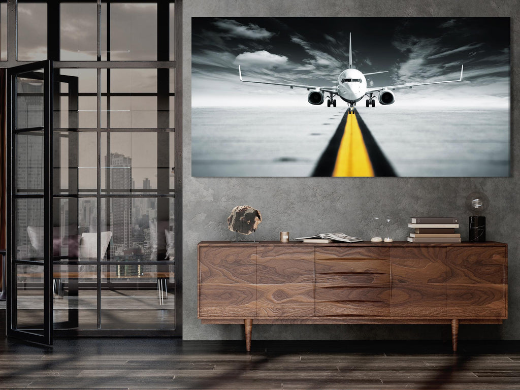Aviation Wall Art Canvas Print, Extra Large Modern Airplane Wall Art, Black and White Aircraft Decor for Living Room or Office Gift Art Idea