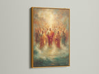 Elevate your space with this religious art canvas print of Jesus Christ with Apostles in a gold frame. This christian home decor radiates a sense of divinity. It's perfect for creating a focal point in a prayer room or living area. It's a spiritual gift.
