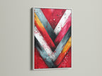 Brighten your home with Abstract Chevron Art in a white frame. The geometric artwork features red and teal hues. Perfect for adding a modern touch to any room. This brushstroke print elevates your office decor too.