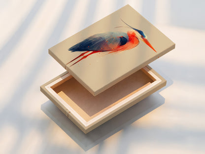 This is a stretched canvas print of the heron artwork. Ready to hang and enjoy this bird canvas print immediately. It is a durable and high-quality coastal wall art option. Perfect for adding modern nature art to your home or office. The stretched canvas creates a professional look.