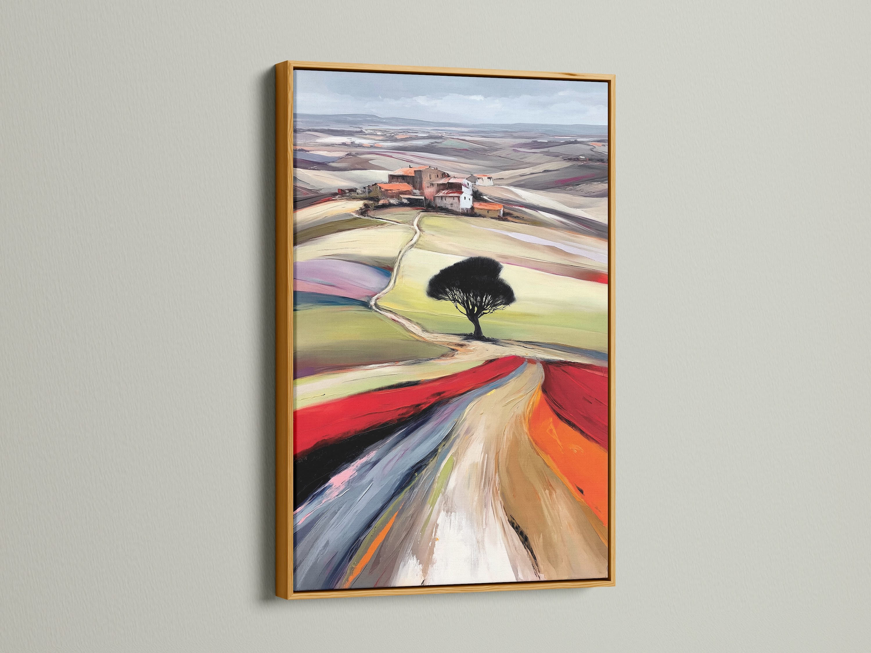 Tuscany Landscape artwork with a gold frame. This tree artwork exudes elegance and charm. The gold frame enhances the Tuscan print. It makes a luxurious addition to your wall decor. Perfect for creating a focal point.