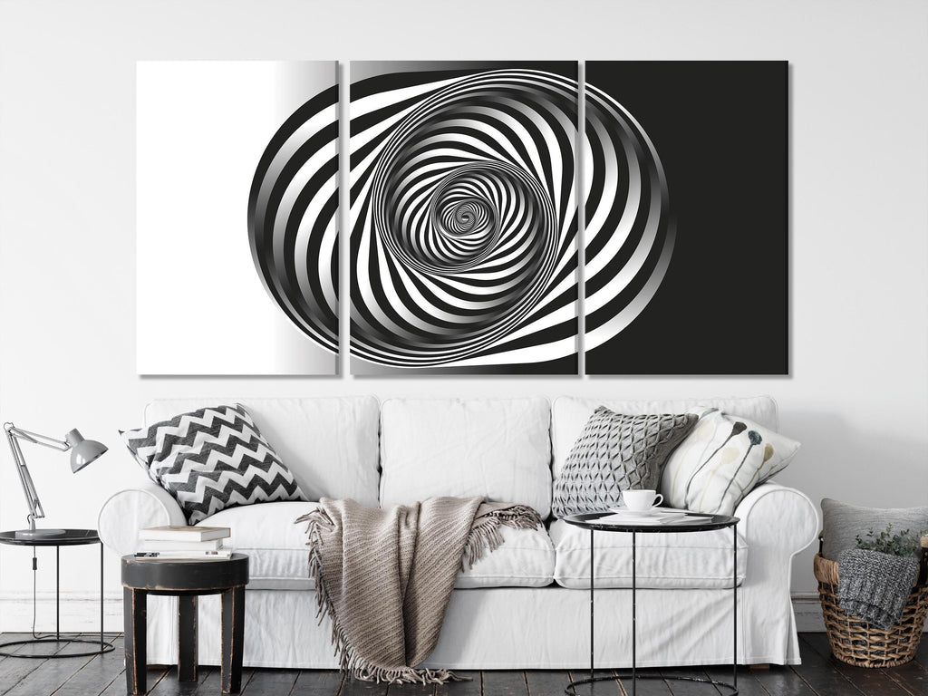Black and White Abstract Spiral Canvas Print – Modern Geometric Wall Art, Optical Illusion Artwork, Contemporary Decor for Living Room