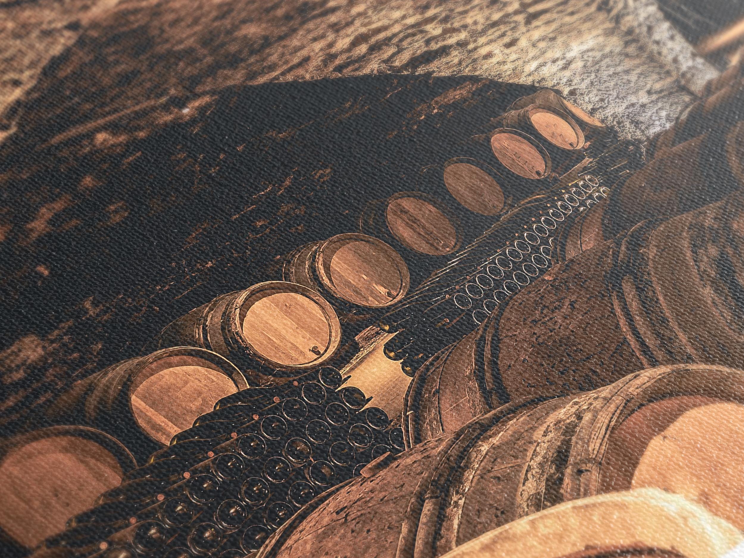 Wine Cellar Canvas Print, Rustic Barrel Wall Art, Vintage Winery Decor, Large 3 Panel Wine Artwork, Vineyard Cellar Landscape Canvas Print