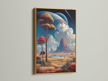 Bison Landscape artwork displayed in a luxurious gold frame. Southwestern art featuring Monument Valley exudes elegance. Earthy tones enhance this desert wall art. Perfect for adding a touch of western charm to any space with plains artwork.