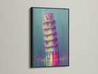 A black frame adds a touch of modern sophistication. See it paired with the Leaning Tower of Pisa artwork. This bold frame makes the colorful Italian artwork pop. Transform your living room wall art today