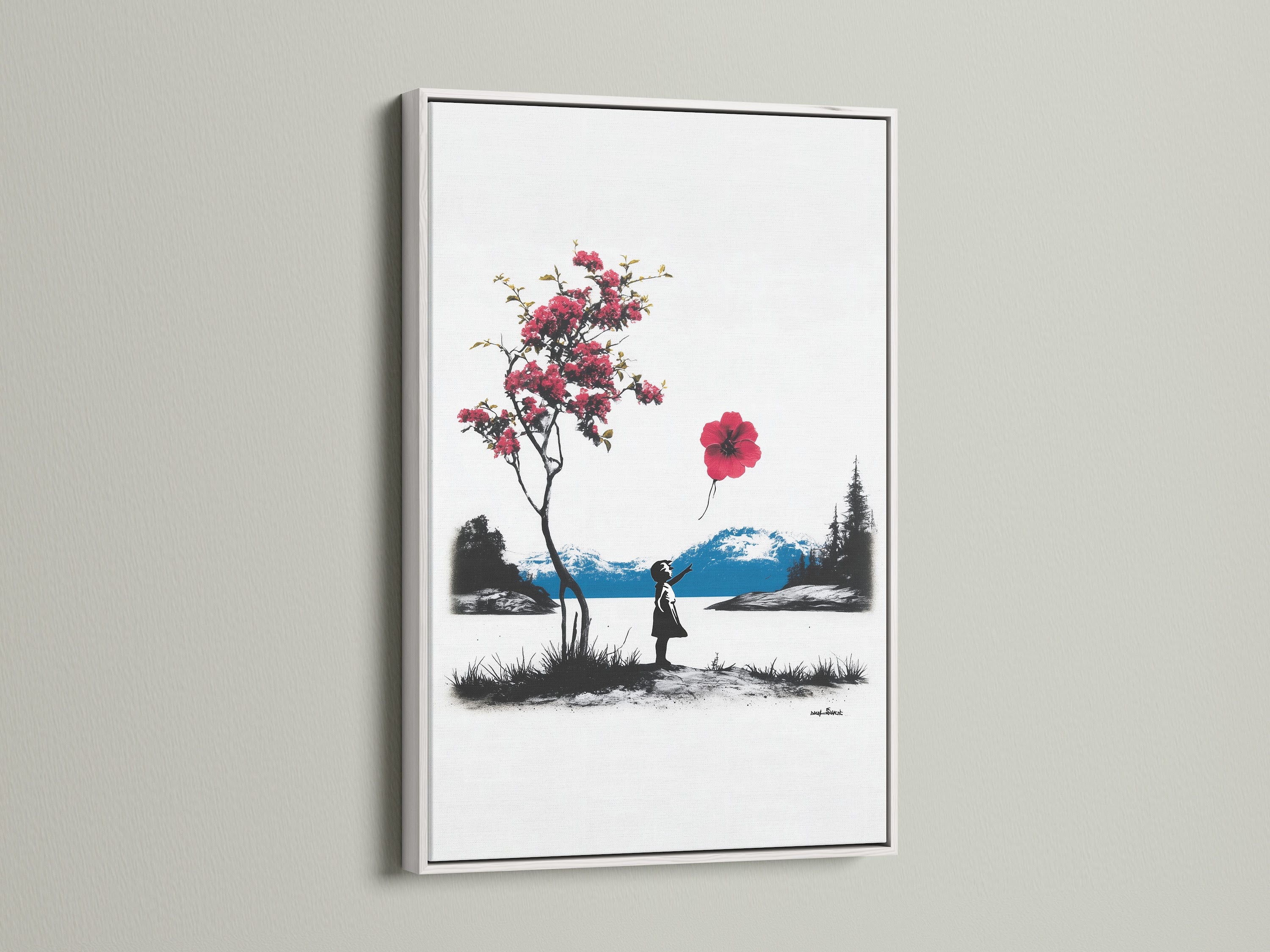 Artwork framed in a clean white frame. The white frame offers a fresh modern look. It allows the artwork to stand out. Ideal for contemporary spaces. White frames provide a gallery-like feel. Showcase your art beautifully.