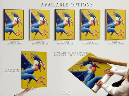 Explore available options for the Hornbill artwork. Choose from a stretched canvas print fine art poster paper or floating frame. Customize your wildlife canvas to match your decor. Find the perfect bird print for your nature lover gift.