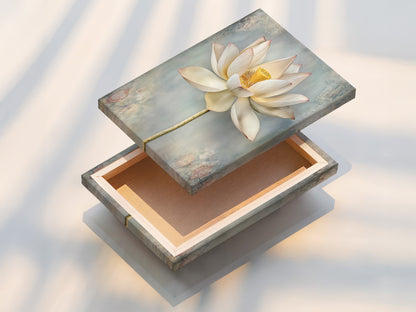 Stretched canvas print of a lotus flower. Modern botanical artwork for minimalist and scandinavian styles. Calming zen wall art is great for living rooms bedrooms yoga studios spas and wellness centers.