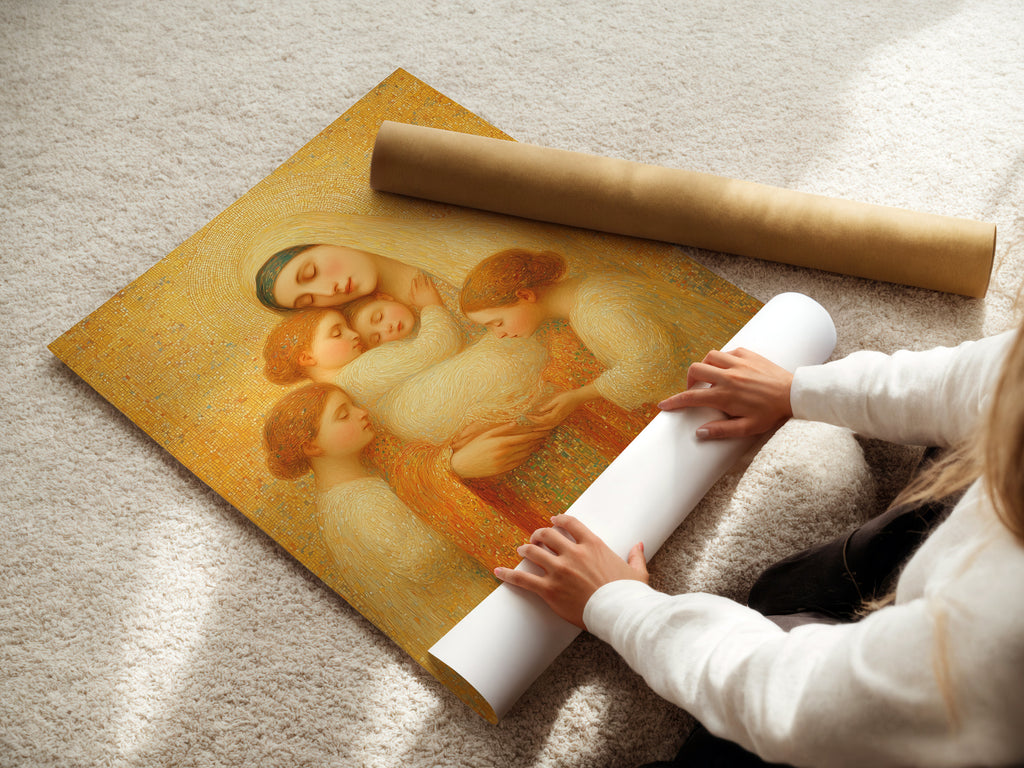 A woman is rolling a fine art poster paper. The paper is high-quality. It's perfect for printing artwork. Fine art posters are a great way to enjoy art. Preserve your art on fine art paper.