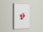 The music note heart art is framed in a white frame. This minimalist piece adds a touch of modern elegance. It will enhance any room. The red and black colors create a striking visual impact.