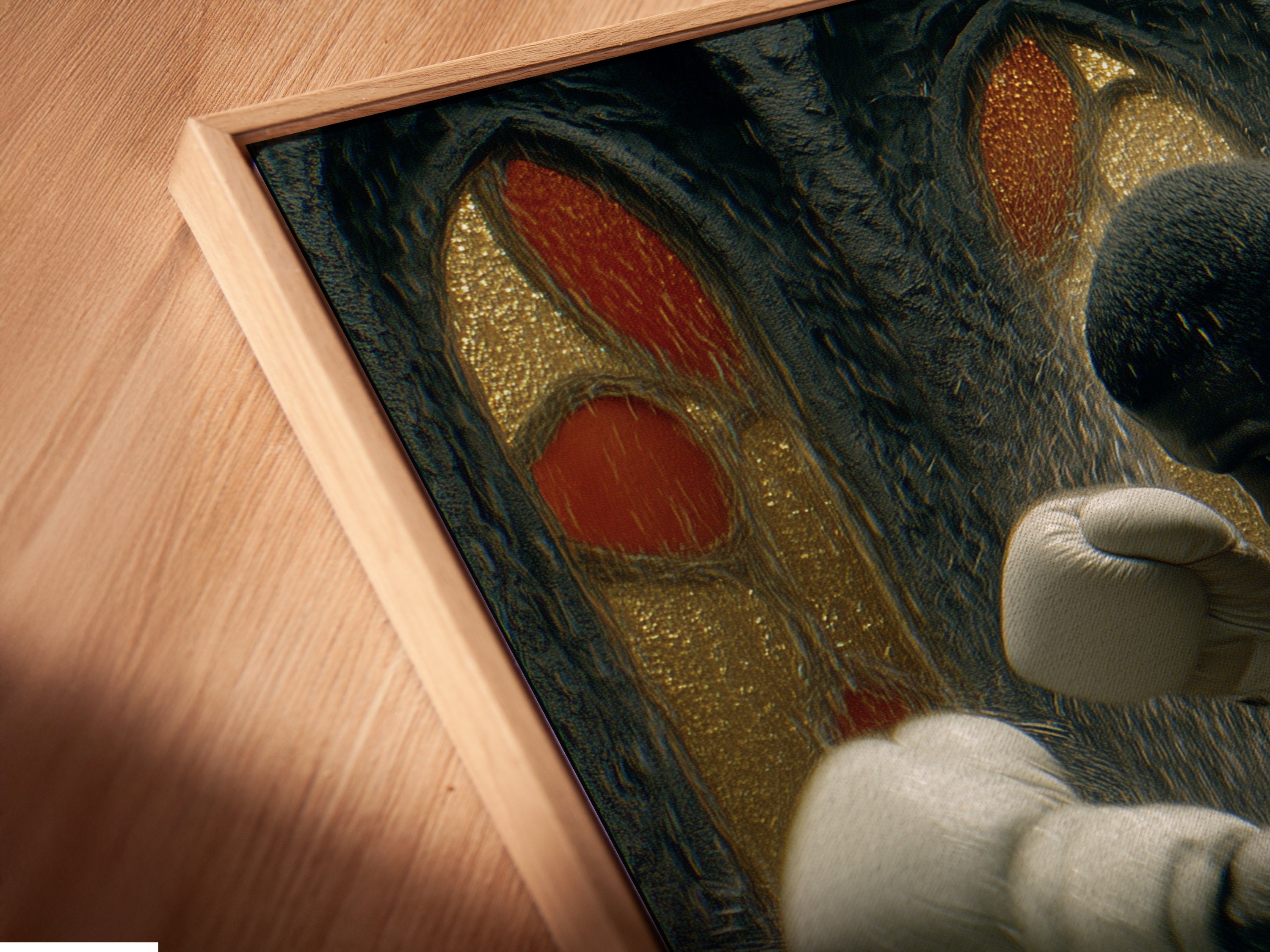 A close-up view of a canvas print in a floating frame. The vintage boxing artwork appears to hover. This adds a modern touch to gothic sports canvas. Perfect for man cave decor or gym wall art. Discover unique athletic wall art.