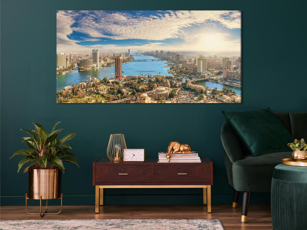 Cairo Cityscape Canvas Print, Nile River Panorama Wall Art, Large Egypt Skyline Photography, Extra Large Urban Landscape Decor