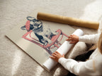 A woman rolls a fine art poster paper. Demonstrating the care taken in handling the art. Highlighting the quality of the fine art poster paper. Shows the preparation for framing or displaying the artwork. Perfect for art enthusiasts.