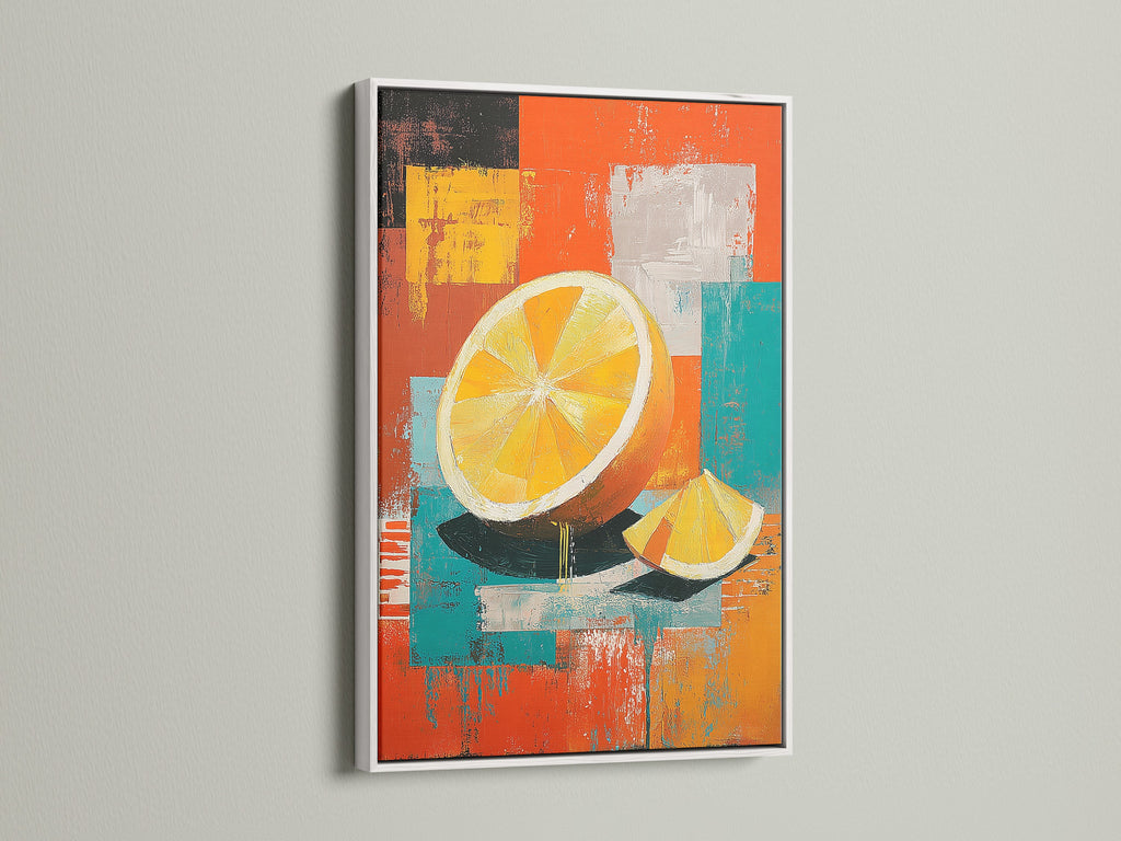 See how a white frame enhances this colorful fruit artwork. The white frame provides a clean modern look. It is perfect for any room. Brighten your walls with art in a white frame. It offers versatility and style.