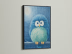 A captivating blue bird canvas print showcased in a sleek black frame. This animal wall art adds a touch of sophistication to a kids' room. The contrasting black frame highlights the vibrant colors of the artwork. It creates a modern and playful atmosphere. Perfect for enhancing any nursery decor.