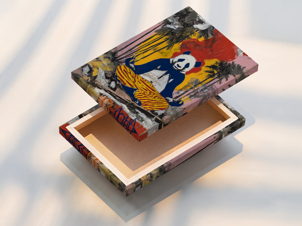 A stretched canvas print of the Zen Panda artwork. Ready to hang and transform your space. This colorful animal wall art is perfect for any room. Add a touch of zen with this unique piece. Ideal for spiritual decor.