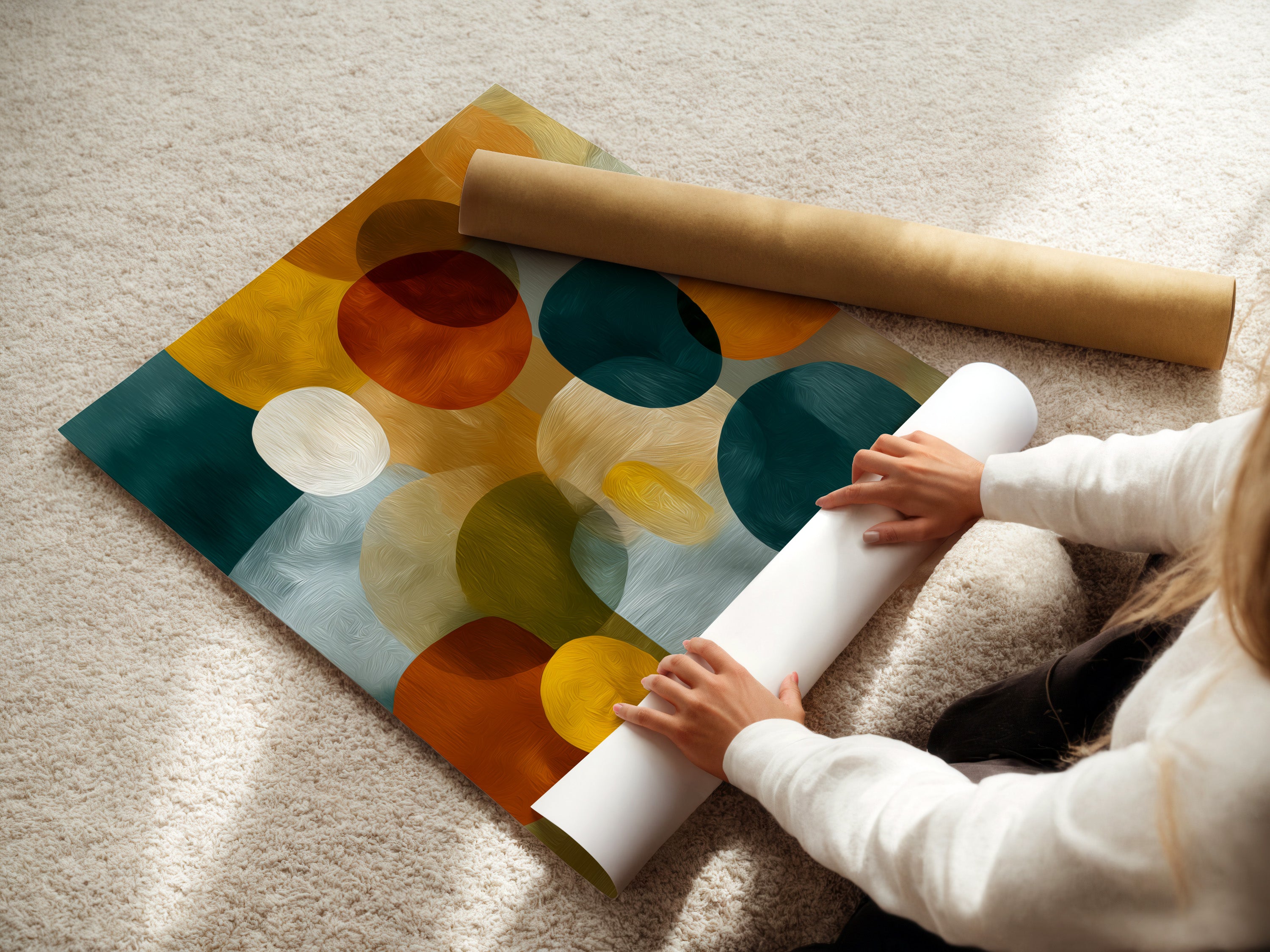 Abstract Geometric Canvas Print - Mid Century Modern Wall Art, Colorful Circles Artwork for Living Room Decor