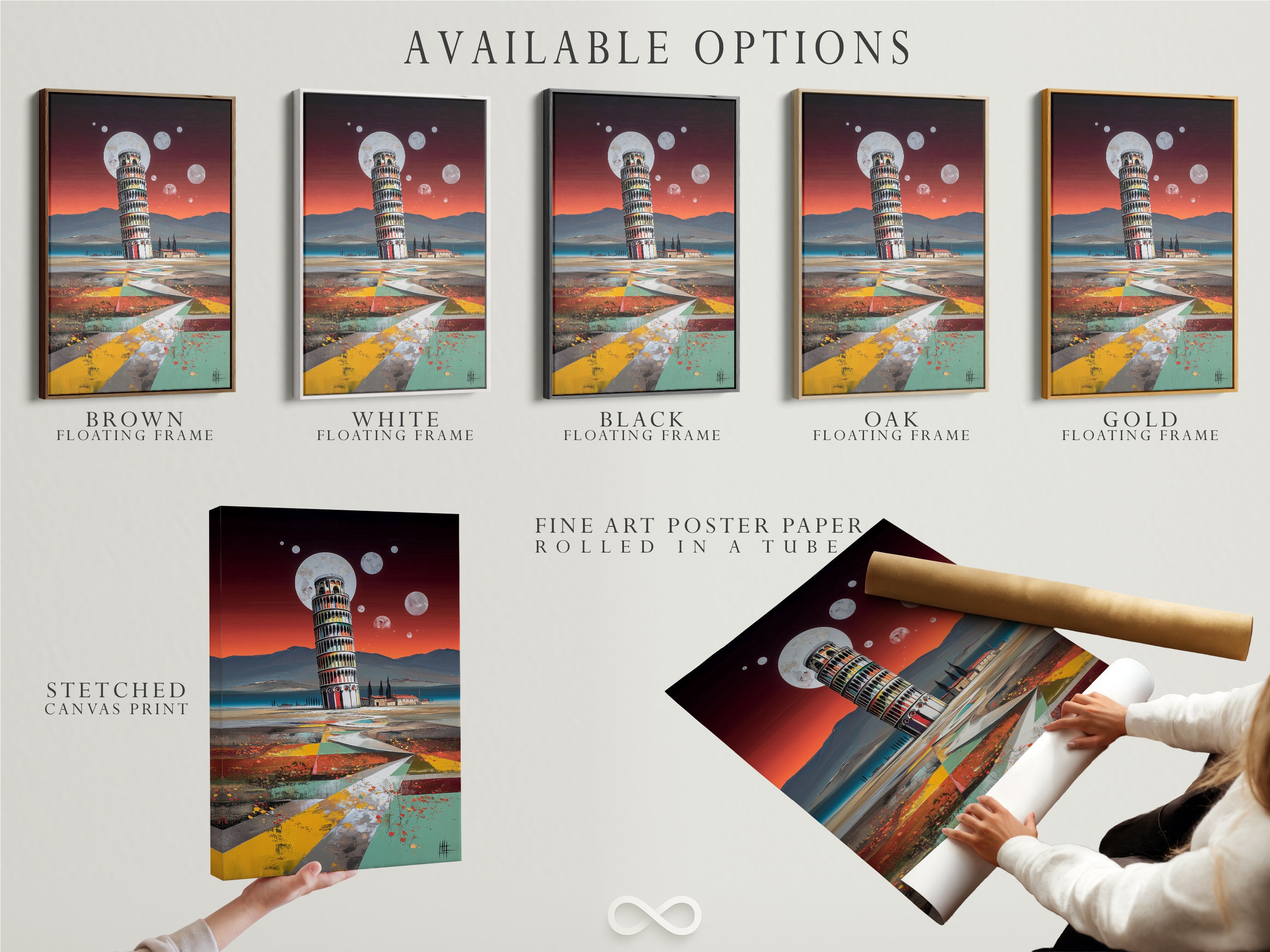 Explore the available options for your artwork. Choose from stretched canvas prints fine art poster paper or floating frames. Customize your pisa tower art abstract landscape or italy wall art. Find the perfect presentation for your living room wall art bedroom wall decor or home office wall art. Personalize your space.