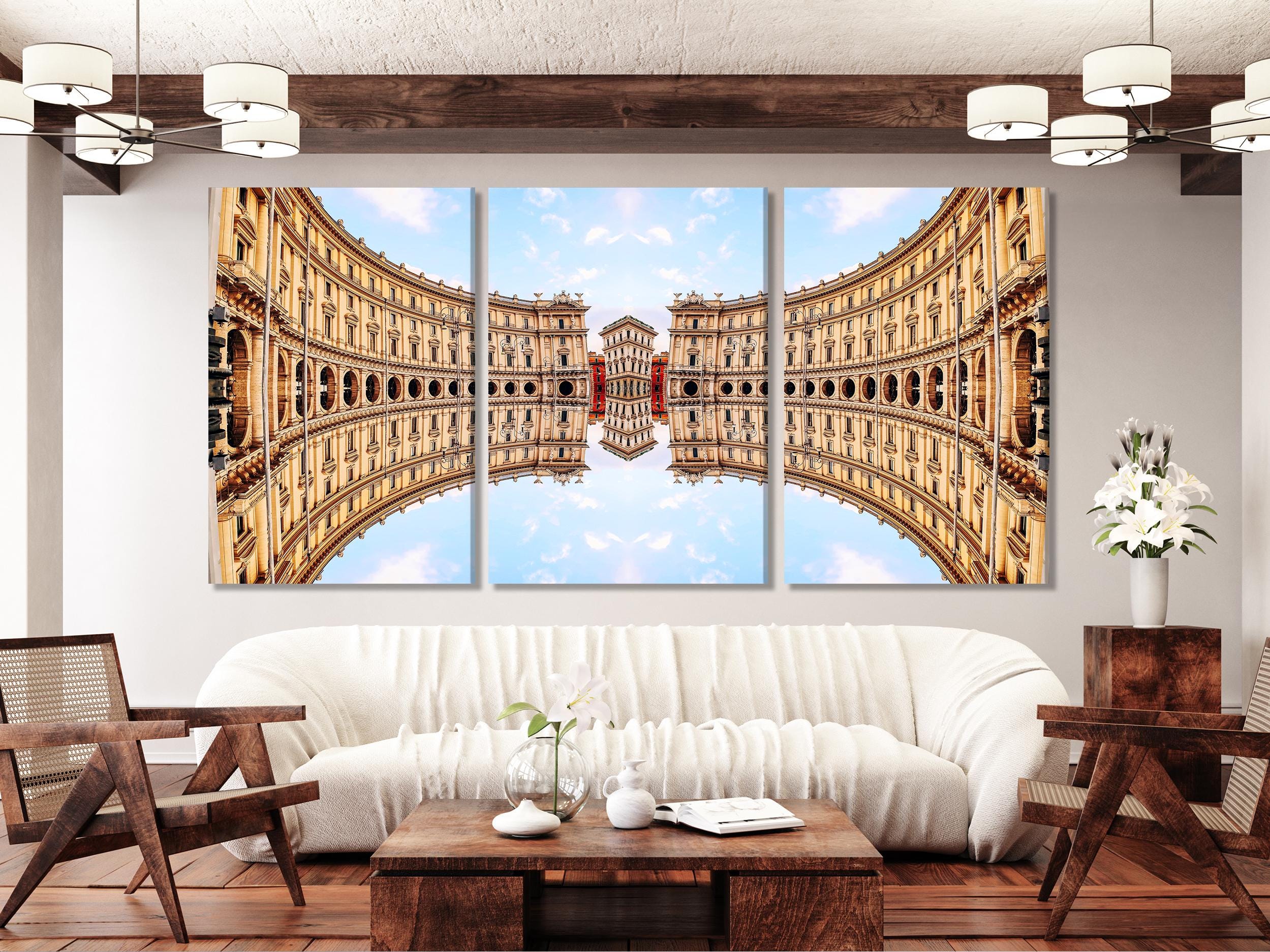 Arte em tela da Itália - Decoração de parede de Roma, Impressão em tela da Piazza della Repubblica, Arte de parede da arquitetura de Roma, Grande obra de arte de 5 painéis de marco italiano