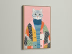 Eigenzinnige kattenkunstprint - Folk Art Cat Canvas, grillige dierenmuurkunst voor de kinderkamer