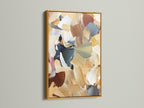Abstract artwork in a gold frame. The artwork displays brushstrokes of beige brown blue and green. The frame is a luxurious gold. Elevate your space with gold framed art. Browse our range of framed art for every style.