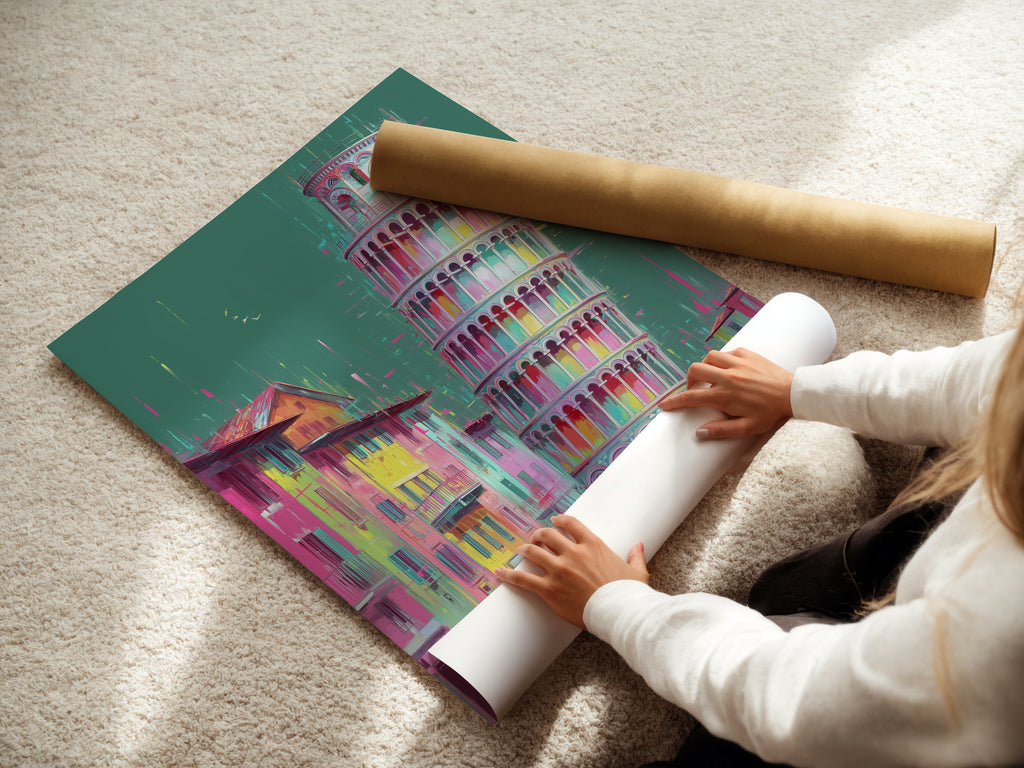 A woman carefully rolls fine art poster paper. This highlights the quality and care we provide. We use premium materials for vibrant and lasting prints. Discover our fine art paper options today.